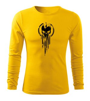 DRAGOWA Fit-T tričko s dlhým rukávom skull, žltá 160g/m2