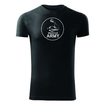 DRAGOWA fitness tričko muscle army biceps, čierna 180g/m2