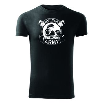 DRAGOWA fitness tričko muscle army original, čierna 180g/m2