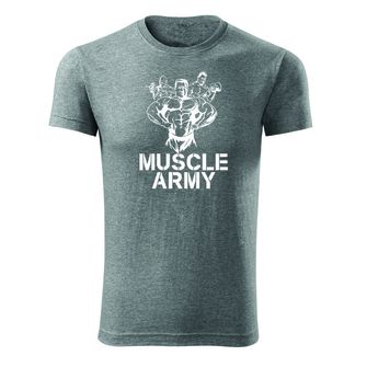 DRAGOWA fitness tričko muscle army team, sivá 180g/m2