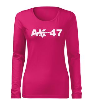 DRAGOWA Slim dámske tričko s dlhým rukávom AK-47, ružová 160g/m2