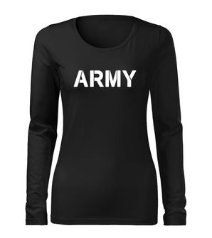 DRAGOWA Slim dámske tričko s dlhým rukávom army, čierna 160g/m2