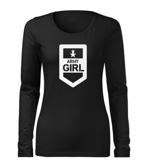 DRAGOWA Slim dámske tričko s dlhým rukávom army girl, čierna 160g/m2