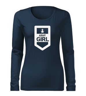 DRAGOWA Slim dámske tričko s dlhým rukávom army girl, tmavo modrá 160g/m2