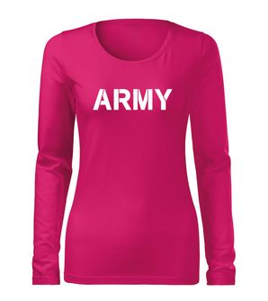DRAGOWA Slim dámske tričko s dlhým rukávom army, ružová 160g/m2