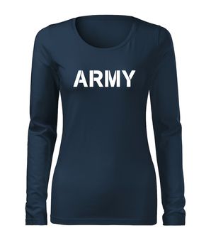 DRAGOWA Slim dámske tričko s dlhým rukávom army, tmavo modrá 160g/m2