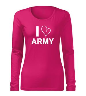 DRAGOWA Slim dámske tričko s dlhým rukávom i love army, ružová 160g/m2