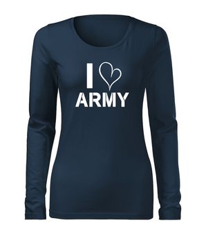 DRAGOWA Slim dámske tričko s dlhým rukávom i love army, tmavo modrá 160g/m2