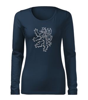 DRAGOWA Slim dámske tričko s dlhým rukávom lev, tmavo modrá 160g/m2