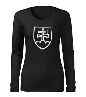 DRAGOWA Slim dámske tričko s dlhým rukávom slovenský znak, čierna 160g/m2