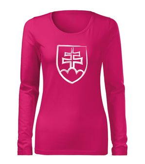 DRAGOWA Slim dámske tričko s dlhým rukávom slovenský znak, ružová 160g/m2