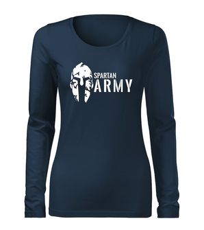 DRAGOWA Slim dámske tričko s dlhým rukávom spartan army, tmavo modrá 160g/m2