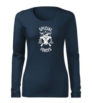 DRAGOWA Slim dámske tričko s dlhým rukávom special forces, tmavo modrá 160g/m2