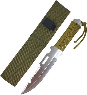 Pevný nôž zelený paracord, strieborný